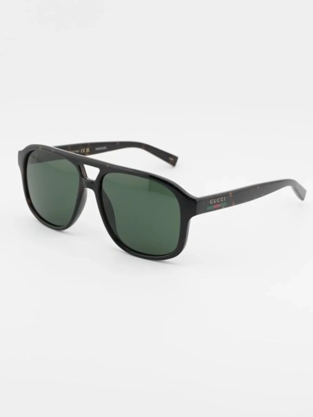 Gucci GG1856S 002 Sunglasses Dark Havana Aviator Frame, Green Lenses